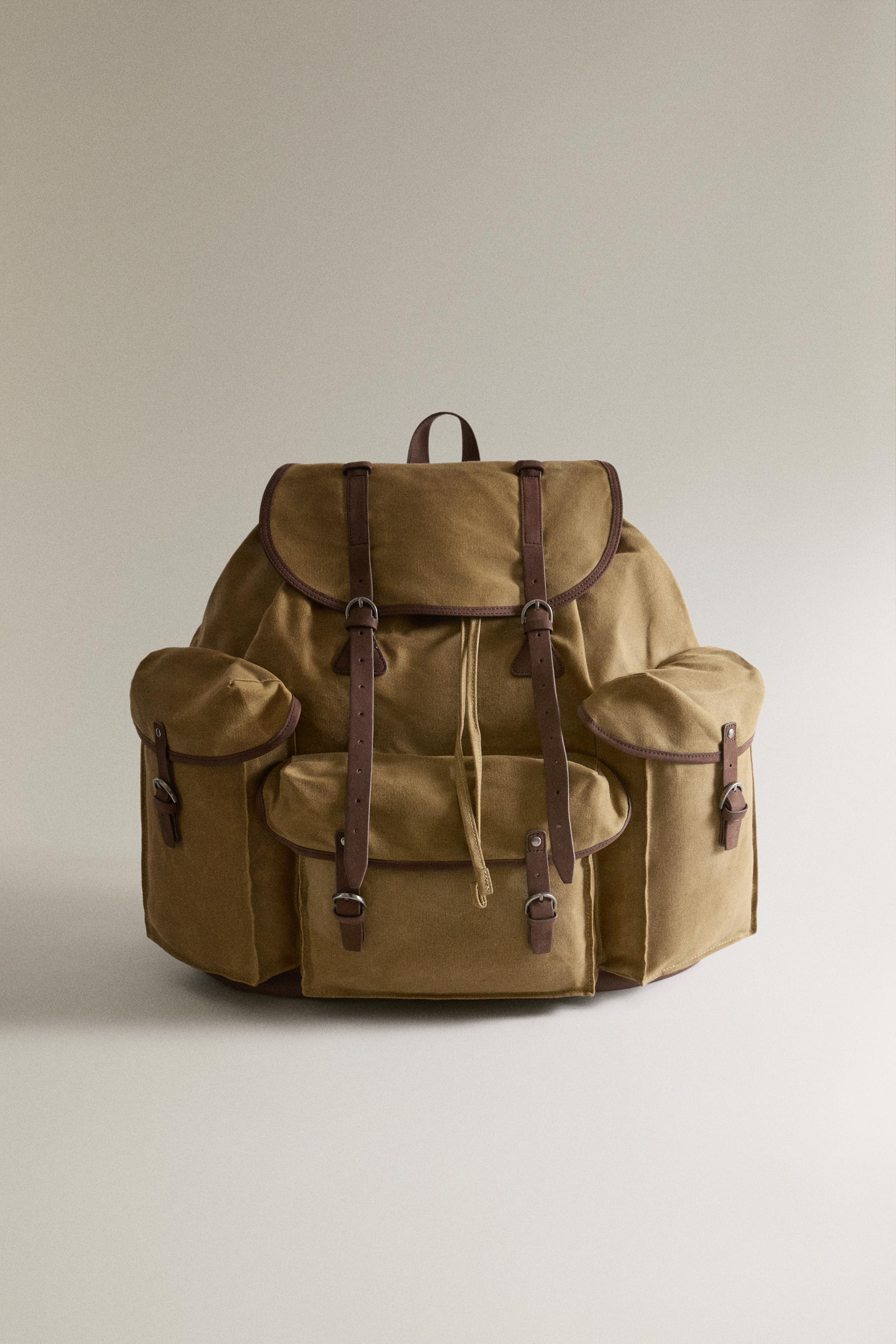 COTTON AND LEATHER BACKPACK